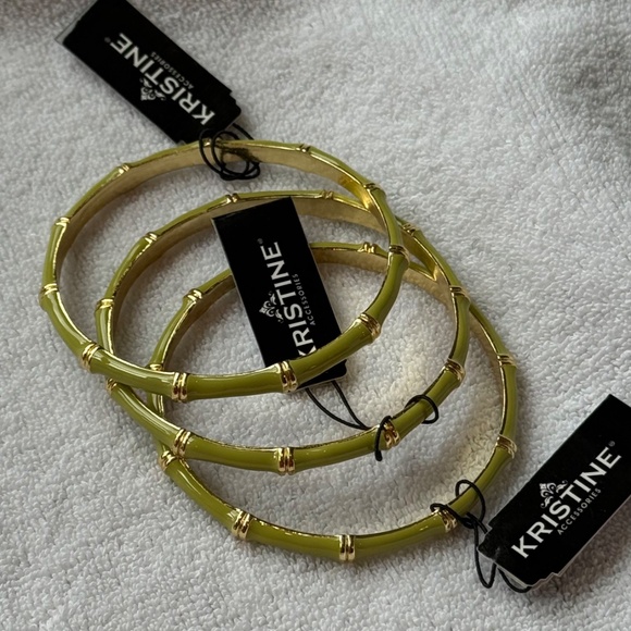 Bangle Bracelets set/3 green and gold-Kristine-New - Picture 4 of 4
